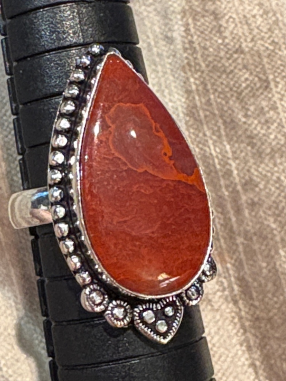 Teardrop Red Jasper Ring 7.5 -8 Adjustable NWOTS
